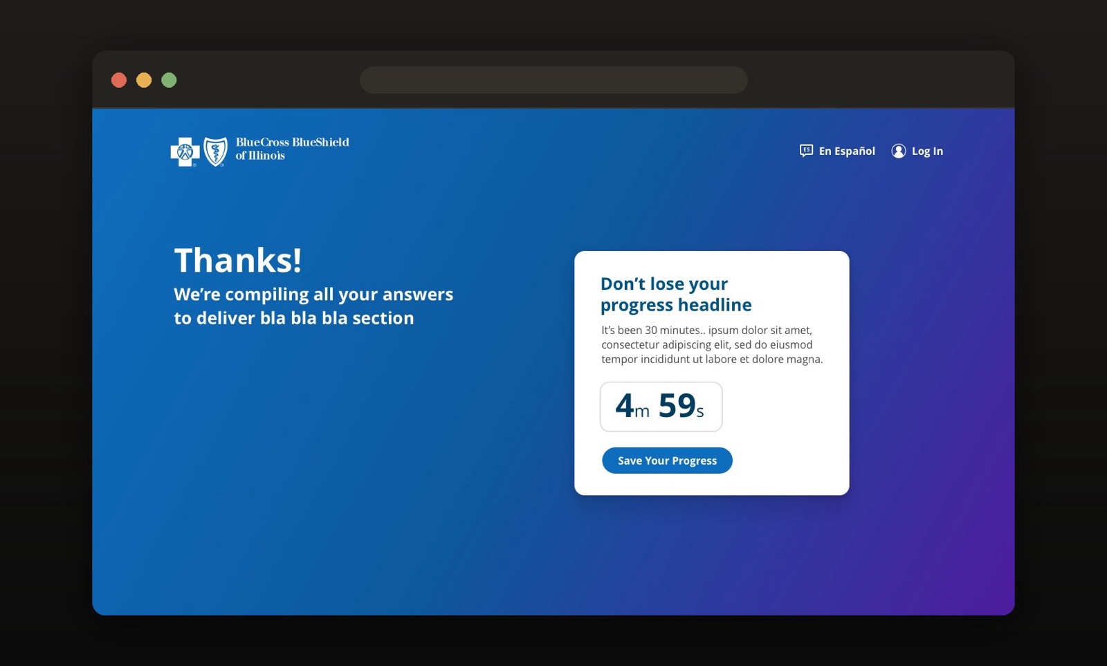 BCBSIL enrollment — Thanks, compiling answers with save-your-progress module