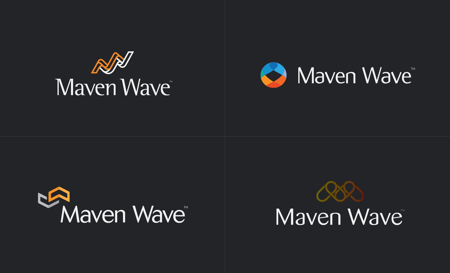 Final lineup — all four Maven Wave lockups side by side on dark