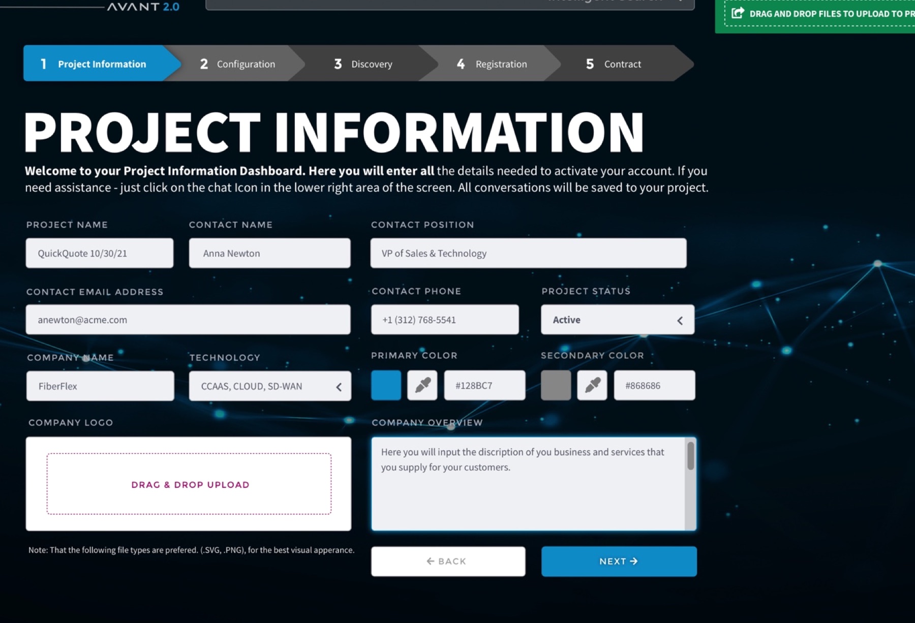 Pathfinder project information — advisor home with standing context above and live project state below