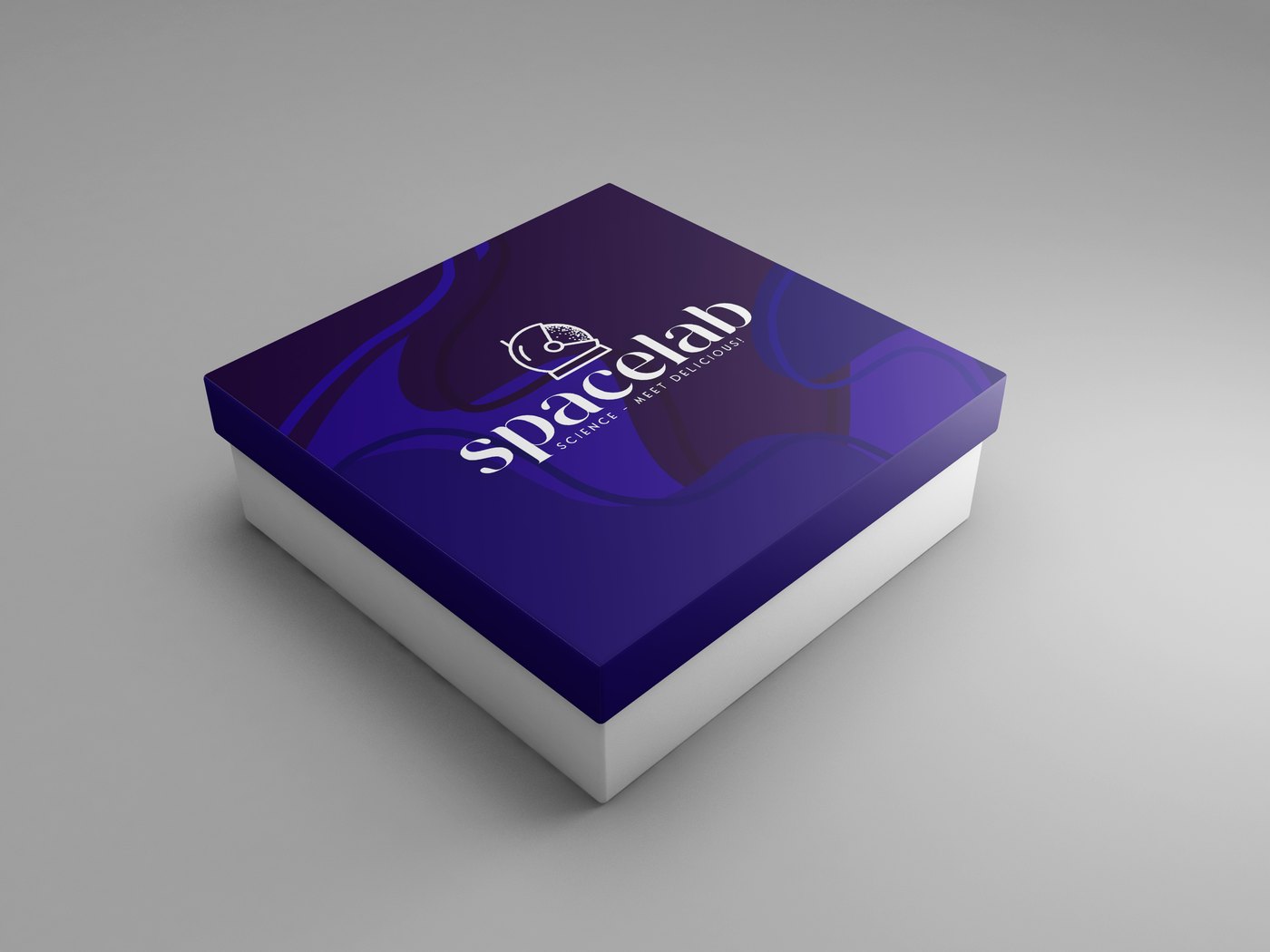 Spacelab lidded box in deep violet with orbital artwork