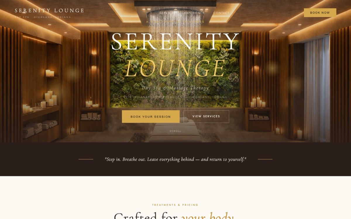 Serenity Lounge Day Spa — wellness website, 2022
