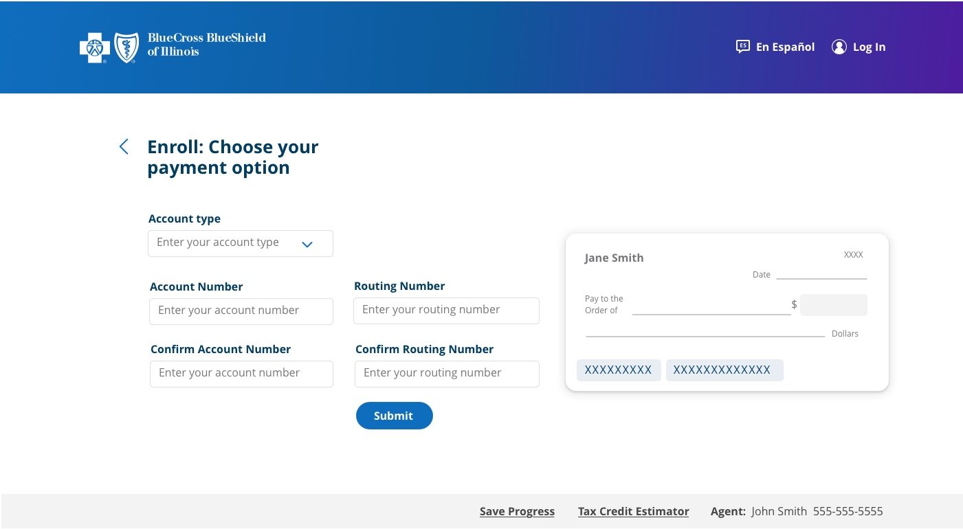 Enrollment — payment step from the Plan Select flow.