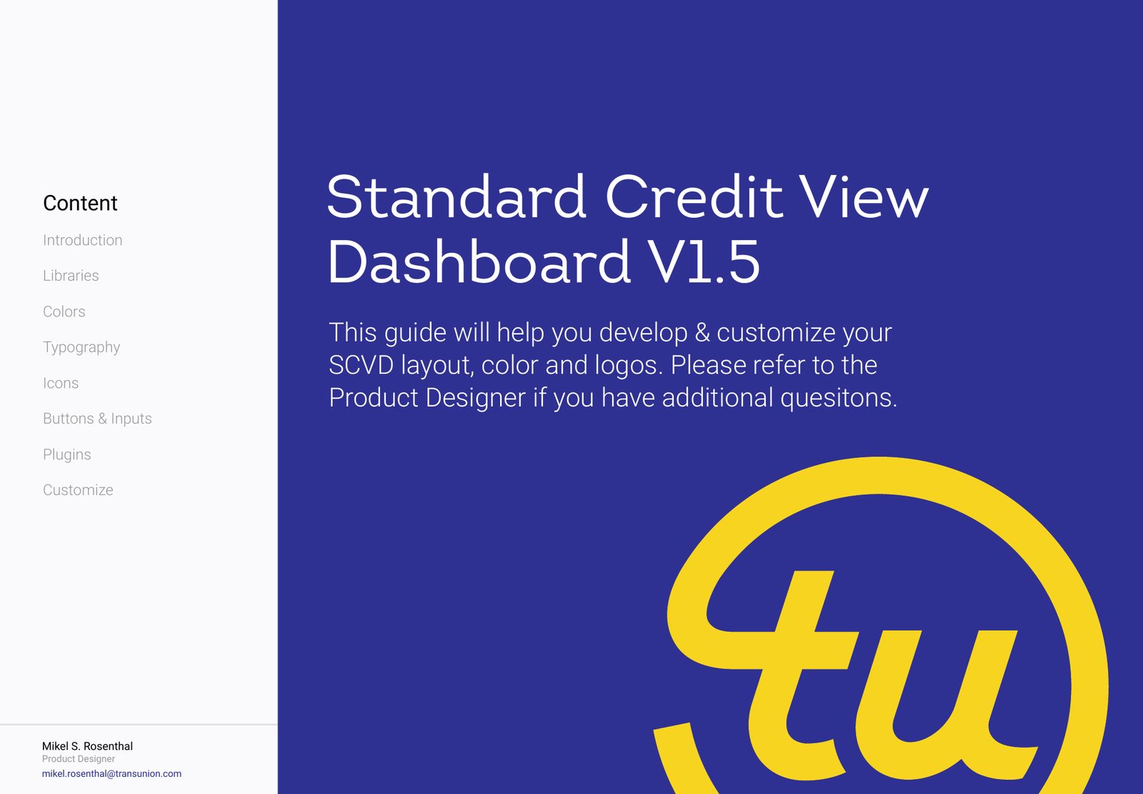 The SCVD guide — Standard Credit View Dashboard system, v1.5.