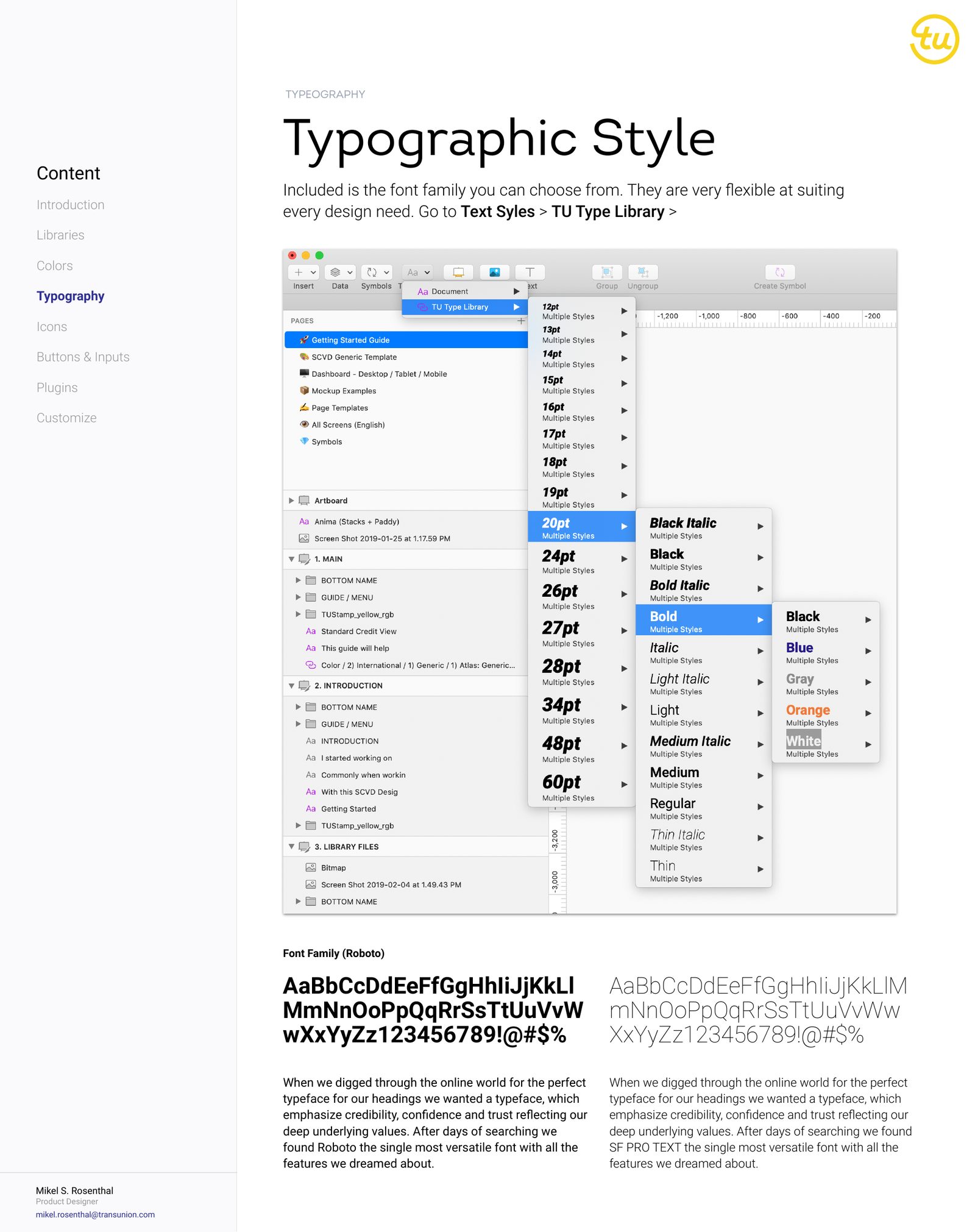 Typographic style — scale and usage, documented for the team.