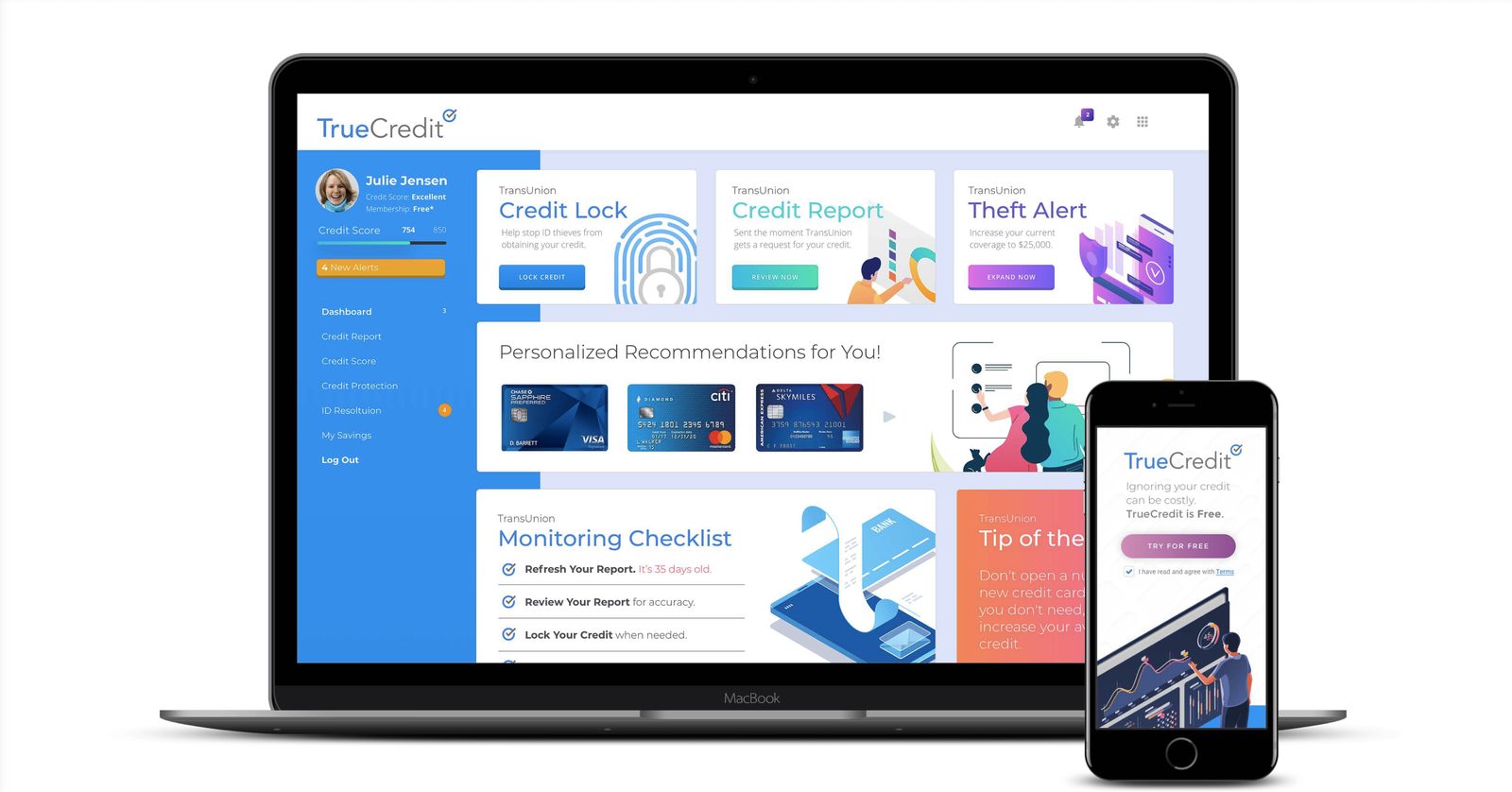 TrueCredit — dashboard and content system across devices.